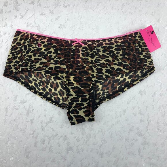 Betsey Johnson Intimates Cheetah Print Cheekini Mesh Panties with Embellishments - Picture 1 of 12